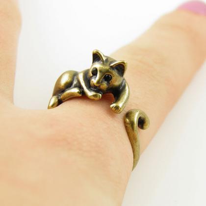 Cute Cat Ring Silver Bronze Cat Wrap Ring Rings..