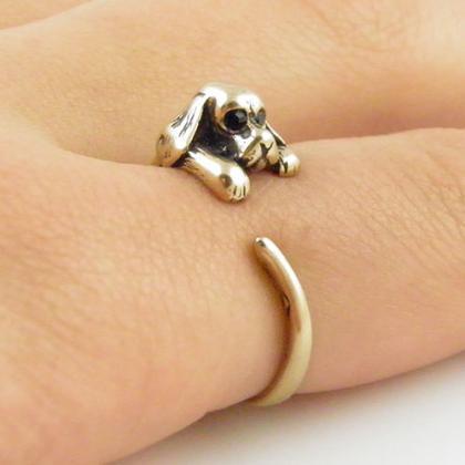 Cute Puppy Dog Doggy Ring Silver Bronze Animal..