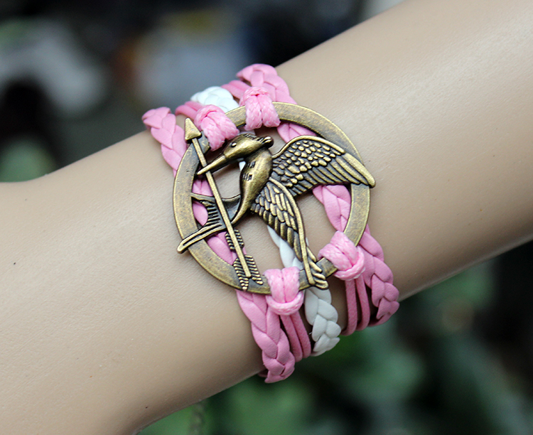 Pink Mockingjay Bracelet Jewellry Hunger Games Bracelets Leather Bracelet Charm Bracelet Christmas Gifts Birthday Gift For Mother Father Him Her