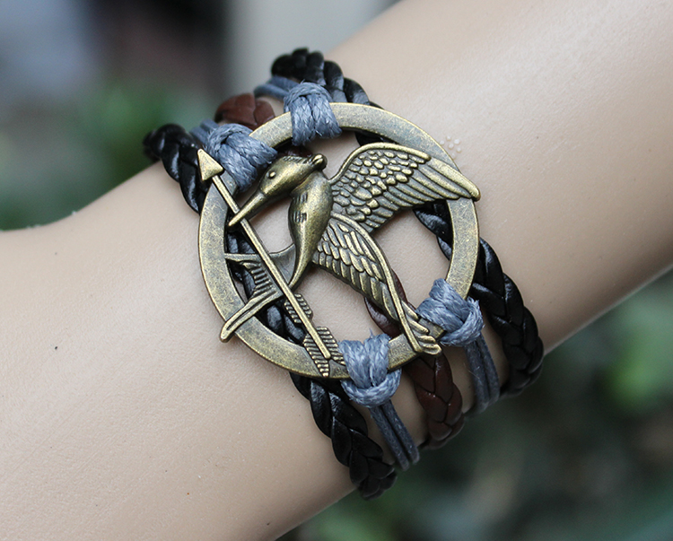 Black Mockingjay Bracelet Jewellry Hunger Games Bracelets Leather Bracelet Charm Bracelet Christmas Gifts Birthday Gift For Mother Father Him Her