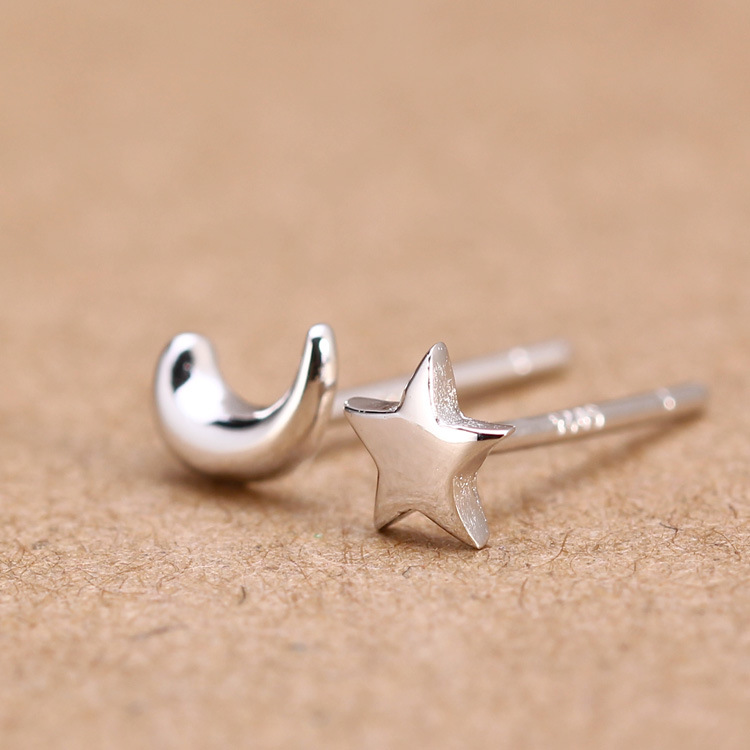 925 silver moon and star ear stud ear nail earring jewelry