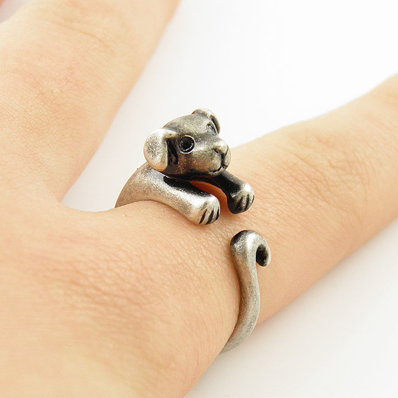 Cute Puppy Dog Doggy Ring Silver Bronze Animal Wrap Ring Rings Fashon Jewelry